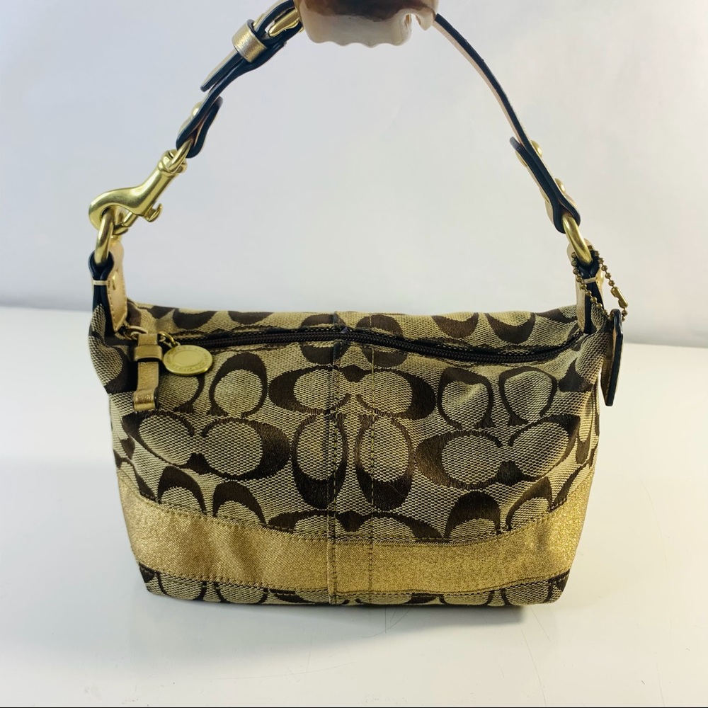 Coach Top Handle Leather Gold Stripe Mini Handbag